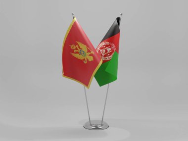 Afganistan - Karadağ İşbirliği Bayrakları, Beyaz Arkaplan - 3D Hazırlama
