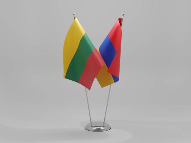 Ermenistan - Litvanya İşbirliği Bayrakları, Beyaz Arkaplan - 3D Render