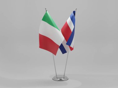 Kosta Rika - İtalya İşbirliği Bayrakları, Beyaz Arkaplan - 3D Render