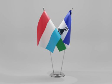 Lesotho - Lüksemburg İşbirliği Bayrakları, Beyaz Arkaplan - 3D Render