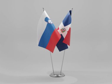 Dominik Cumhuriyeti - Slovenya İşbirliği Bayrakları, Beyaz Arkaplan - 3D Render