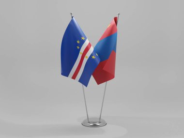 Moğolistan - Cape Verde İşbirliği Bayrakları, Beyaz Arkaplan - 3D Render