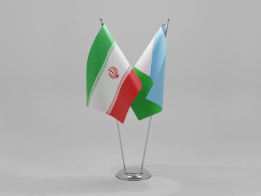 Cibuti - İran İşbirliği Bayrakları, Beyaz Arkaplan - 3D Render
