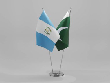 Pakistan - Guatemala İşbirliği Bayrakları, Beyaz Arkaplan - 3D Render
