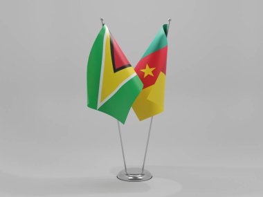 Kamerun - Guyana İşbirliği Bayrakları, Beyaz Arkaplan - 3D Render
