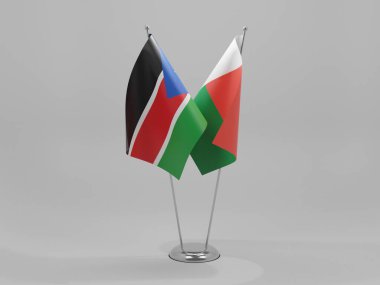 Madagaskar - Güney Sudan İşbirliği Bayrakları, Beyaz Arkaplan - 3D Render