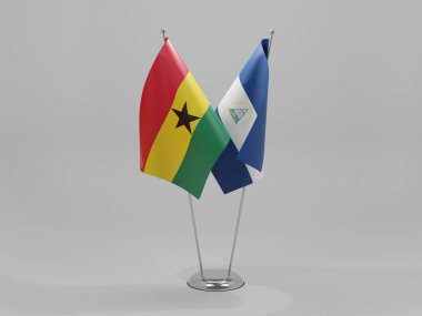 Nikaragua - Gana İşbirliği Bayrakları, Beyaz Arkaplan - 3D Render