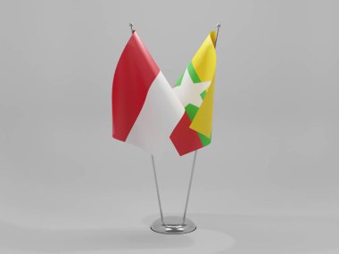 Myanmar - Endonezya İşbirliği Bayrakları, Beyaz Arkaplan - 3D Render