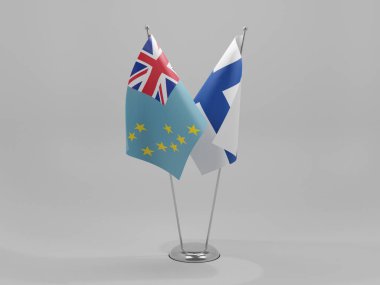 Finlandiya - Tuvalu İşbirliği Bayrakları, Beyaz Arkaplan - 3D Yapılandırma