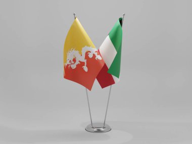 Kuveyt - Bhutan İşbirliği Bayrakları, Beyaz Arkaplan - 3B Render