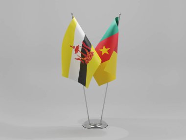 Kamerun - Brunei İşbirliği Bayrakları, Beyaz Arkaplan - 3D Render
