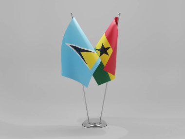 Gana - Saint Lucia İşbirliği Bayrakları, Beyaz Arkaplan - 3D Render
