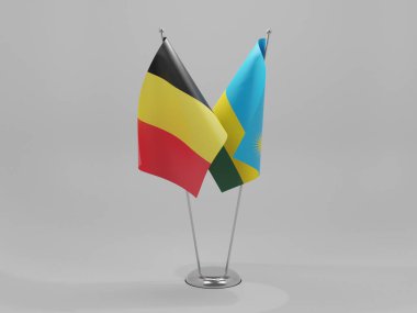 Ruanda - Belçika İşbirliği Bayrakları, Beyaz Arkaplan - 3D Render