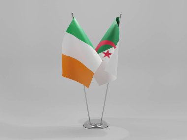 Cezayir - İrlanda İşbirliği Bayrakları, Beyaz Arkaplan - 3D Render
