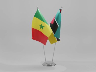 Mozambik - Senegal İşbirliği Bayrakları, Beyaz Arkaplan - 3D Render