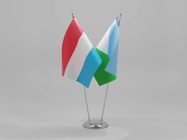 Cibuti - Lüksemburg İşbirliği Bayrakları, Beyaz Arkaplan - 3D Render