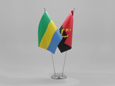 Angola - Gabon İşbirliği Bayrakları, Beyaz Arkaplan - 3D Render