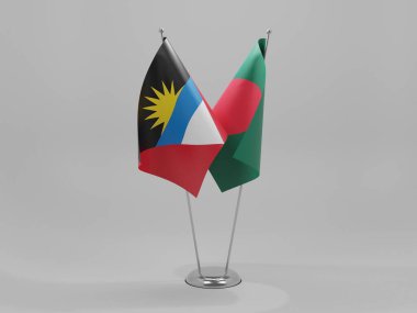 Bangladeş - Antigua ve Barbuda İşbirliği Bayrakları, Beyaz Arkaplan - 3D Render