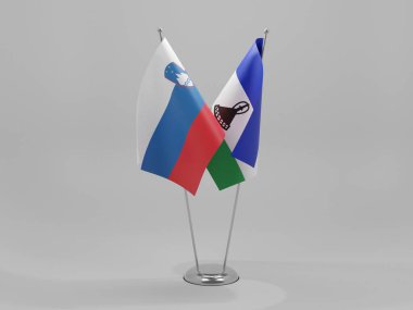 Lesotho - Slovenya İşbirliği Bayrakları, Beyaz Arkaplan - 3D Render