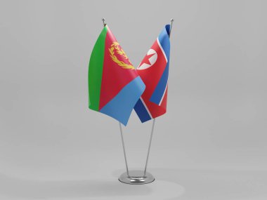 Kuzey Kore - Eritre İşbirliği Bayrakları, Beyaz Arkaplan - 3D Render