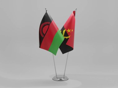 Angola - Malavi İşbirliği Bayrakları, Beyaz Arkaplan - 3D Render