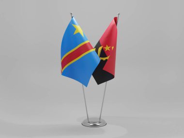 Angola - Kongo Demokratik Cumhuriyeti İşbirliği Bayrakları, Beyaz Arkaplan - 3D Render