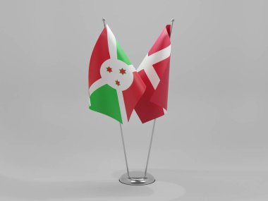 Danimarka - Burundi İşbirliği Bayrakları, Beyaz Arkaplan - 3D Render