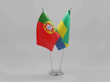 Gabon - Portekiz İşbirliği Bayrakları, Beyaz Arkaplan - 3D Render