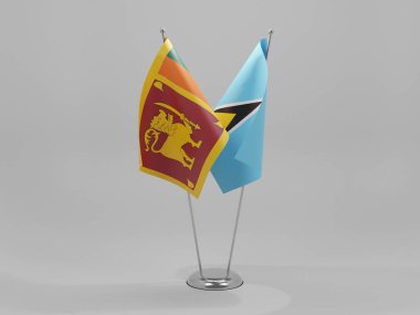 Saint Lucia - Sri Lanka İşbirliği Bayrakları, Beyaz Arkaplan - 3D Render