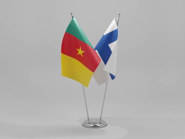 Finlandiya - Kamerun İşbirliği Bayrakları, Beyaz Arkaplan - 3D Render