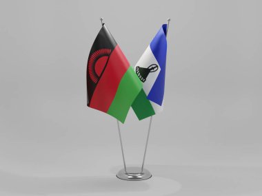 Lesotho - Malavi İşbirliği Bayrakları, Beyaz Arkaplan - 3D Render