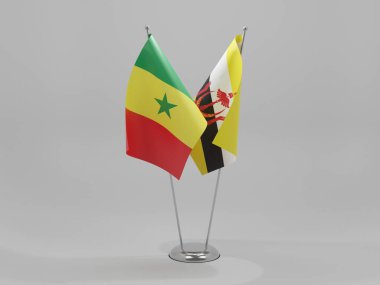 Brunei - Senegal İşbirliği Bayrakları, Beyaz Arkaplan - 3D Render