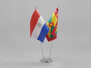 Grenada - Paraguay İşbirliği Bayrakları, Beyaz Arkaplan - 3D Render