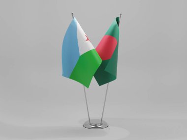Bangladeş - Cibuti İşbirliği Bayrakları, Beyaz Arkaplan - 3D Yapılandırma