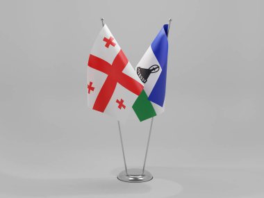 Lesotho - Georgia İşbirliği Bayrakları, Beyaz Arkaplan - 3D Render