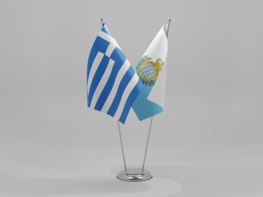 San Marino - Yunanistan İşbirliği Bayrakları, Beyaz Arkaplan - 3D Render