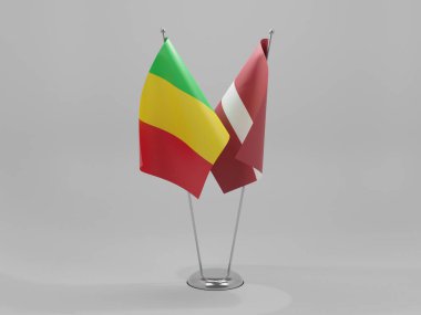 Letonya - Mali İşbirliği Bayrakları, Beyaz Arkaplan - 3D Render