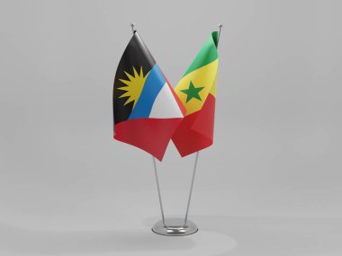 Senegal - Antigua ve Barbuda İşbirliği Bayrakları, Beyaz Arkaplan - 3D Render