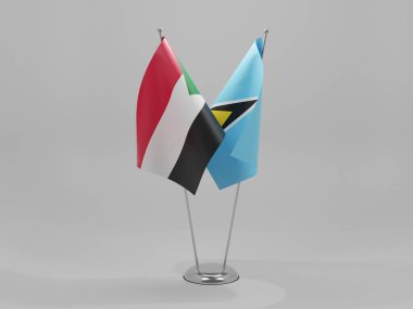 Saint Lucia - Sudan İşbirliği Bayrakları, Beyaz Arkaplan - 3D Render