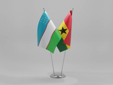Gana - Özbekistan İşbirliği Bayrakları, Beyaz Arkaplan - 3D Render