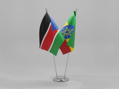 Etiyopya - Güney Sudan İşbirliği Bayrakları, Beyaz Arkaplan - 3D Render