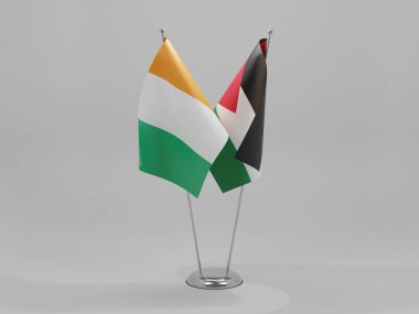 Jordan - Cote D Fildişi İşbirliği Bayrakları, Beyaz Arkaplan - 3D Render