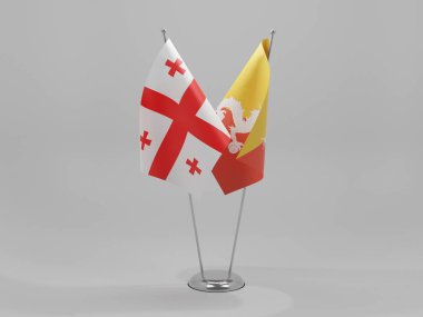 Bhutan - Georgia İşbirliği Bayrakları, Beyaz Arkaplan - 3D Render