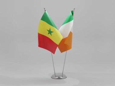 İrlanda - Senegal İşbirliği Bayrakları, Beyaz Arkaplan - 3D Render