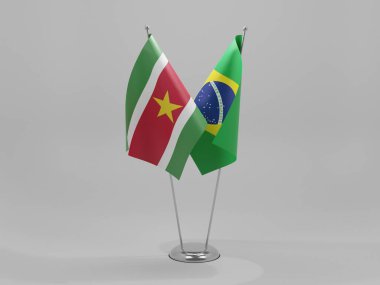 Brezilya - Surinam İşbirliği Bayrakları, Beyaz Arkaplan - 3D Render