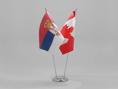 Kanada - Sırbistan İşbirliği Bayrakları, Beyaz Arkaplan - 3D Hazırlama