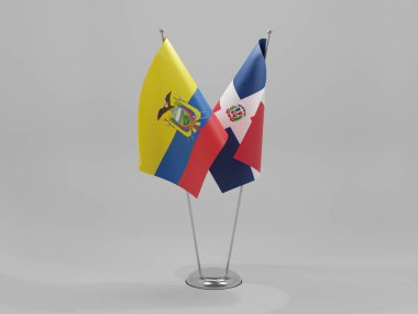 Dominik Cumhuriyeti - Ekvador İşbirliği Bayrakları, Beyaz Arkaplan - 3D Render