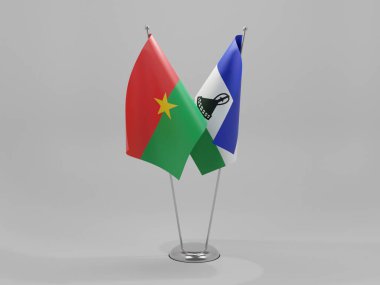Lesotho - Burkina Faso İşbirliği Bayrakları, Beyaz Arkaplan - 3D Render