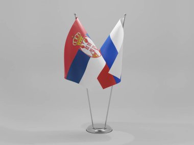 Rusya - Sırbistan İşbirliği Bayrakları, Beyaz Arkaplan - 3D Hazırlama