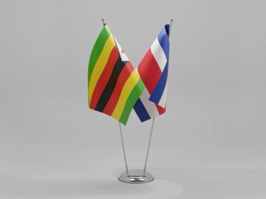 Kosta Rika - Zimbabve İşbirliği Bayrakları, Beyaz Arkaplan - 3D Render
